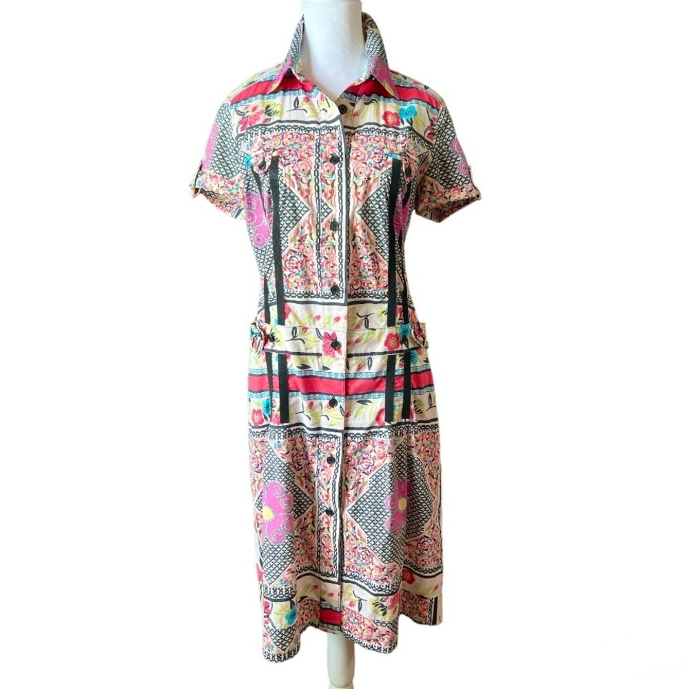 Etro Button Front Dress Floral Paisley Belt Detail Size Small